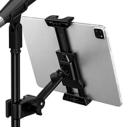 LZSIG Tablet Holder for Mic Stand, Adjustable iPad iPhone Mount for Music Stand - Compatible with Kindle/Android/Smartphones, Fits 4.7 to 13.5-inch Devices | Adjustable 360° Swivel Phone Stand for Tripod, Clamp Attachment Mount Fits 4.7-13.5" Screens, for