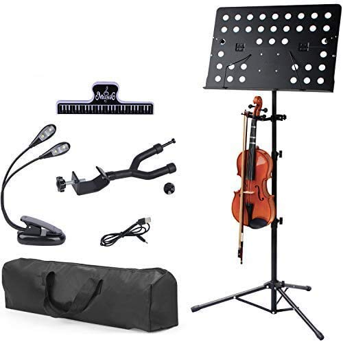 Klvied Folding Sheet Music Stand with Violin Hanger, Portable