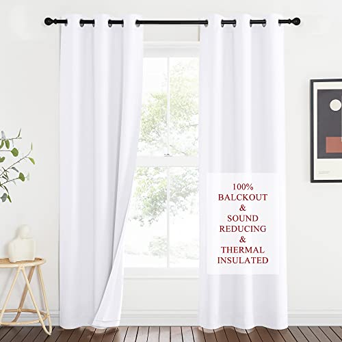 NICETOWN Sound Barrier 100% Blackout Divider Curtains 84", Noise, Heat and Cold Blocking Drapes with Felt Fabric Lining for Noise Reducing/Nursery/Daytime Sleep/Bedroom (White, 2 PCs, 34" Wide) - color: Pure White, size: 34"W x 84"L (Pack of 2)