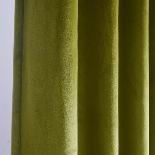 Roslynwood Olive Green Velvet Curtain 84 inch Long - Curtains Block Light Thermal Insulated Rod Pocket Window Drapes Set for Bedroom/Living Room, Olive Green, W52 x L84 inch, 2 Panels - color: Olive Green, size: 52"W x 84"L (Pack of 2)