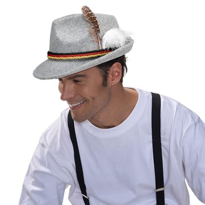 Spooktacular Creations Oktoberfest Hats, 2 PCS German Oktoberfest Costume Accessories Set, Green Gray Felt Fedora Retro Hats for Adults Bavarian Alpine Halloween Dress Up, RolePlay Party - color: Green+gray