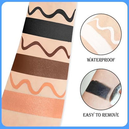 Black Brown Terracotta Face & Body Paint - Blendable Facepaint Foundation with Sponge & Brush for Skin, Professional Halloween Face Make-up Kit for Wolf Werewolf Tiger Deer Lion Beard Cosplay Costume - color: 04 Werewolf/Tiger