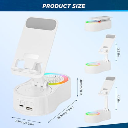 Cell Phone Stand with Bluetooth Speaker - Wireless Bluetooth Speaker with 360° Rotatable Phone Holder, Multifunctional Adjustable Stand with Charging Compatible with Tablet for Home Desk (White) - color: White
