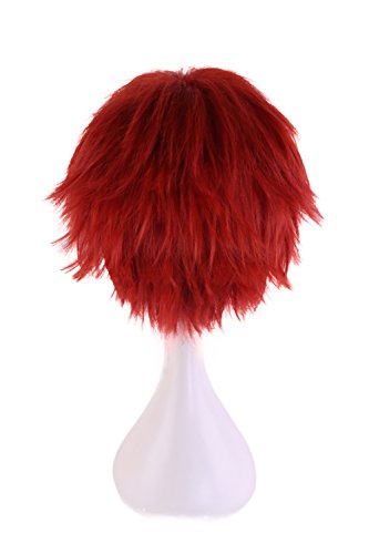 HH Building Short Layered Curly Anime Fashionable Cosplay Costume Wig Red Hair 12 Inch - color: Red