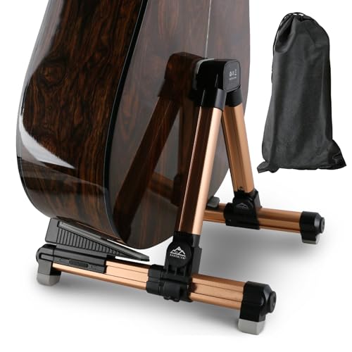 EASTROCK Portable Tripod A Frame Aluminium Music Stand,Gold | Folding Guitar Stand,for Acoustic Electric Guitars, Bass, Violin, Ukulele, Banjo - color: gold