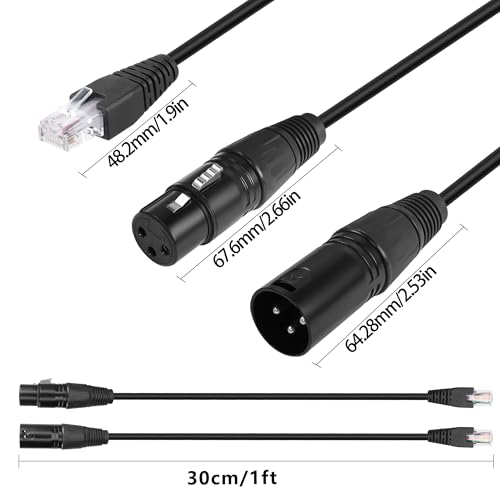 GELRHONR 3pin XLR to RJ45 Male Adapter Cable,XLR Female to RJ45 Network Connector Extension Cable Use Cat5 Ethernet for DMX-CON Controller Series-1.1Ft