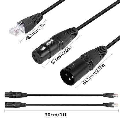 GELRHONR 3pin XLR to RJ45 Male Adapter Cable,XLR Female to RJ45 Network Connector Extension Cable Use Cat5 Ethernet for DMX-CON Controller Series-1.1Ft