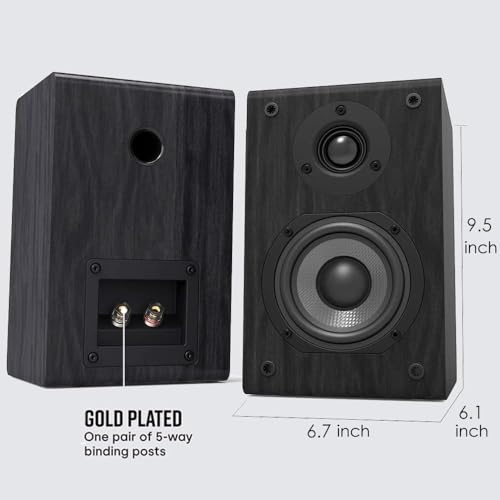 LONPOO Passive Bookshelf Speakers, 150W Wooden Cabinet Stereo Speakers Pair | 4" Carbon Fiber Woofer, 1" Silk Dome Tweeter, Amplifier Required, for Home Audio, Turntable & Record Player