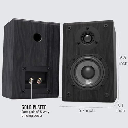 LONPOO Passive Bookshelf Speakers, 150W Wooden Cabinet Stereo Speakers Pair | 4" Carbon Fiber Woofer, 1" Silk Dome Tweeter, Amplifier Required, for Home Audio, Turntable & Record Player