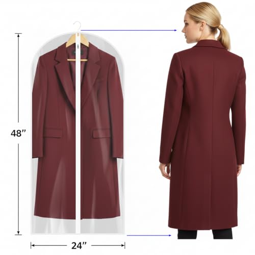 All Clear Garment Bags for Travel - 48” PEVA Waterproof Suit Cover with Zipper for Hanging Clothes, long dress - Durable Dresser for Closet Storage, Dustproof & Moisture Resistant - 48”/12 Pack - size: 48" -12 Pack
