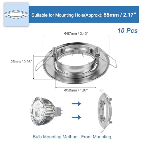 PATIKIL LED Downlight Fixture Housing, 10pcs MR16 GU10 Bulbs Recessed Lights Holder Round Frame Ceiling Spotlights Mounting Frame, Silver Aluminum Alloy - color: Silver
