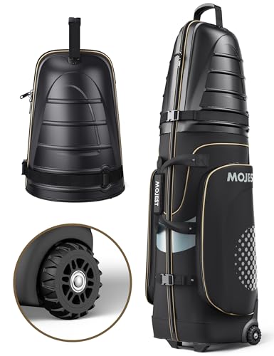 Golf Travel Bags for Airlines with Wheels, Hard Case Top and 1680D Heavy Duty Oxford Protect Golf Clubs, Lightweight and Easy to Maneuver - color: Black & Khaki