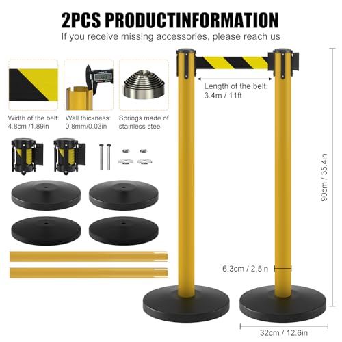 kaiyomi 2 Pack Stanchions with Retractable Barriers 11 Feet (Black&Yellow) - color: Black and Yellow