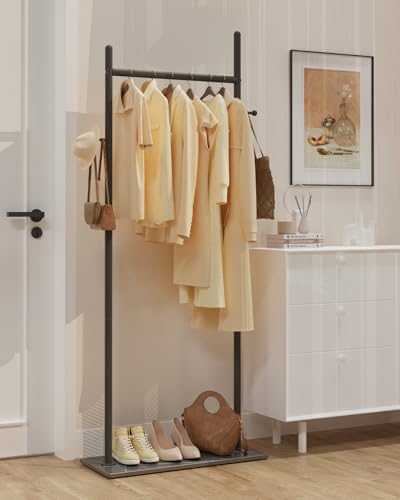 Metal Garment Rack, Coat Hanger Stand, 25.6x11.8x68.9 In, Black | Metal Clothing Rack for Hanging Clothes, Freestanding Hanging Rails with Hooks and Heavy Rock Slab Base - color: Black, size: 11.8 x 25.6 x 68.9 In