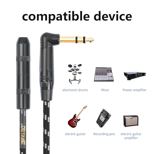 1Feet Right Angle 1/4 6.35 TRS Male to Female Stereo Audio Cable,6.35MM TRS Male to Female Stereo Headphone Guitar Extension Cable Cord - size: 1Feet