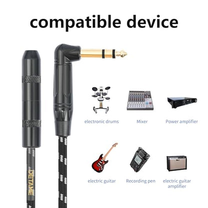 6Feet Right Angle 1/4 TRS Male to Female Stereo Audio Cable,6.35mm TRS Male to Female Stereo Headphone Guitar Extension Cable Cord-1 Pack - size: 6Feet