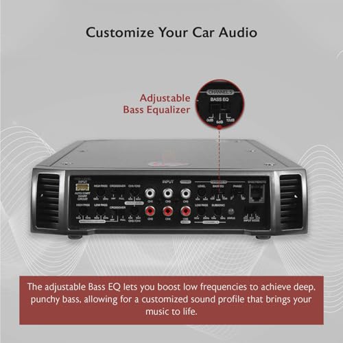 Rockville RXH-F5 3200W 5-Channel Car Amplifier, Dyno-Certified RMS, MOSFET Power Supply, ELNA Capacitors, Class-A/B D, Perfect for Car Audio and Subs | Class A/B + D, MOSFET, High-Level Input, Bass Knob, 2-Ohm Stable, Bridgeable, Crossover, Subsonic Filte