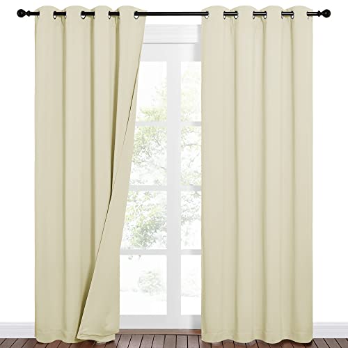 NICETOWN Sound Barrier 100% Blackout Divider Curtains 84", Noise, Heat and Cold Blocking Drapes with Felt Fabric Lining for Noise Reducing/Nursery/Daytime Sleep/Bedroom (Beige, 2 PCs, 52" Wide) - color: Beige, size: 52"W x 84"L (Pack of 2)