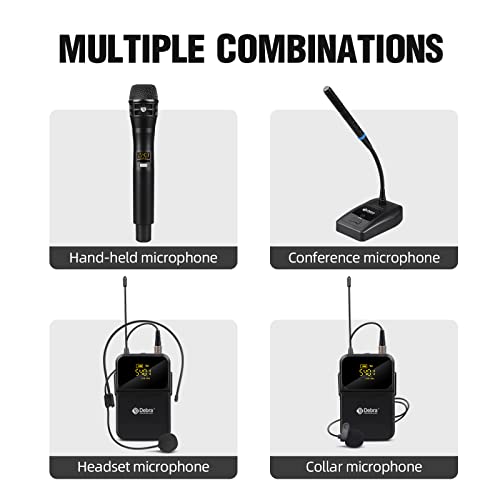 D Debra Audio Pro DU4004 UHF 4 Channel Wireless Microphone System with Lavalier Headset Mics, Ideal for Meeting Church Speech (4 Bodypack) - color: 4 Bodypack
