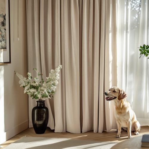 jinchan Velvet Curtain for Living Room，Thermal Insulated Luxury Bedroom Drape 108 Inch Long, Soft Privacy Curtain, Room Darkening Extra Long Window Ring Top Treatment Grommet 1 Panel, Cream Beige - color: Grommet | Cream Beige, size: 52"W x 108"L (Pack of