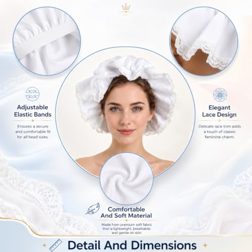 White Bonnet Mob Cap Accessory - Colonial Peasant Amish Hat, Grandma Night Bonnet Nightcap Prairie Cap Halloweens Costume Bonnets Maid Cosplay Costume Accessory for Maid Girls and Women