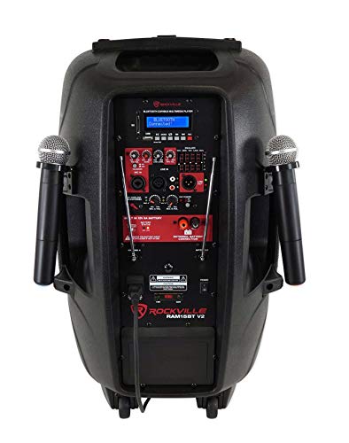 Rockville RAM15BT 15" Rechargable Powered 800W PA Speaker, 2 Mics, Bluetooth - size: 15 inch