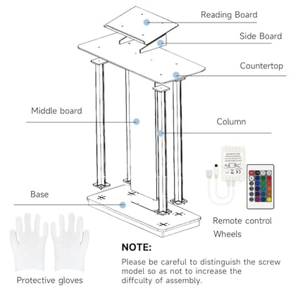 Acrylic Church Pilpits with Wheels, 46'' Church Podium with 15 Colors RGB LED Lights,Podium Stand Lecterns Pulpits for Church, Wedding, Concert Speech, Classroom (40”L*17.7”W *46.6”H) - size: 40”L*17.7”W *46.6”H