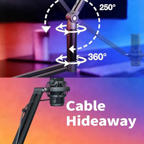 mic Boom Arm Low Profile Adjustable Stick Microphone Arm Stand with Desk Mount Clamp Screw Adapter Cable Management,for Audio-Technica shure sm58 beta58 sm7b blue yeti