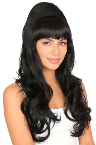 50s Married Housewife Costume Wigs for Women Black Bouffant Wig Halloween Party Beehive Wigs - color: Black Wavy