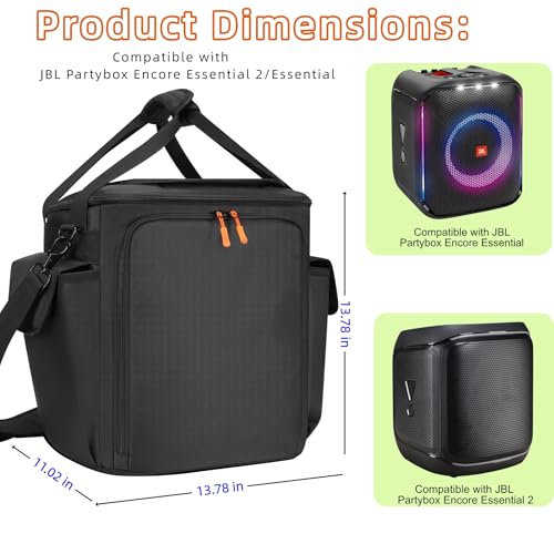 Speaker Bag Compatible with JBL Partybox Encore Essential 2/Essential, Soft Padded Carrying Case Travel Bag with Shoulder Strap & Multi-Pockets for Microphone and Accessories