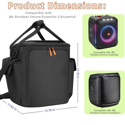 Speaker Bag Compatible with JBL Partybox Encore Essential 2/Essential, Soft Padded Carrying Case Travel Bag with Shoulder Strap & Multi-Pockets for Microphone and Accessories