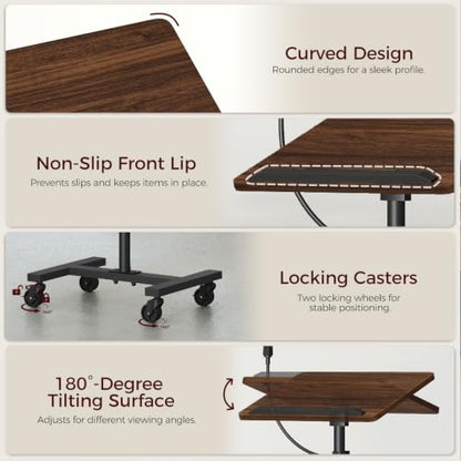 MAHANCRIS Podium Stand with Microphone Stand, Mobile Lectern and Laptop Desk with Storage Tray, 28.9-42.7 Inch Adjustable Height Portable Podium for Classroom, Conference Room, Walnut LPHR4001 - color: Walnut