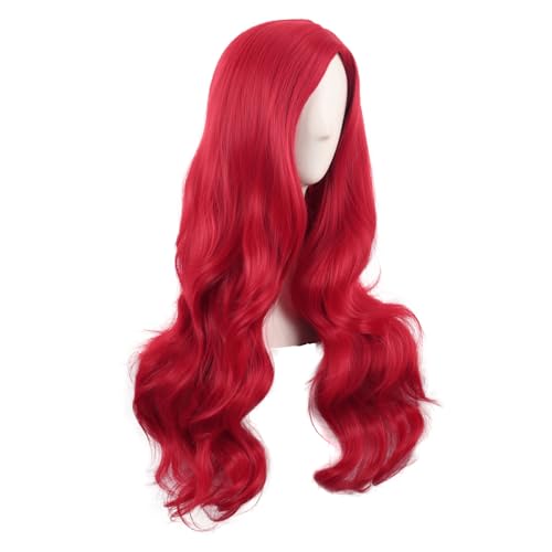 MapofBeauty 28 Inch Long Wavy Curly Side Bangs Party Hair Wig, Bright Red | Synthetic fiber, 70 cm Cosplay Wig, Fashion - color: Bright Red
