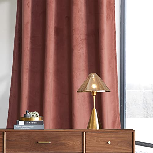 Roslynwood Brick Dust Velvet Curtain 72 inches Long - Curtains Block Light Rod Pocket Thermal Insulation Super Soft Drapes for Bedroom/Office/Living Room, W52 x L72, 2 Panels - color: Brick Dust, size: 52"W x 72"L (Pack of 2)