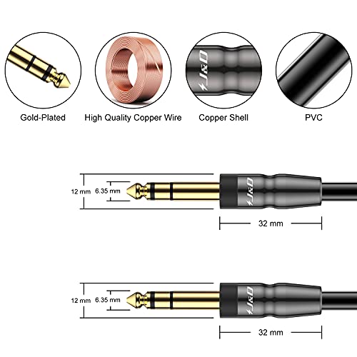 J&D 1/4 inch TRS Instrument Cable, Gold Plated Copper Shell 6.35mm TRS Male to 6.35mm Male Stereo Cable (15 Feet) - size: 15 Feet