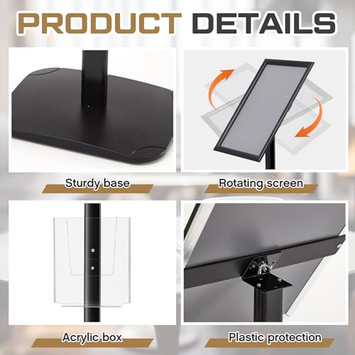 Blulu 11 x 17 Inch Decorative Advertising Sign Displays Stand with 8.5 x 11 Inch Brochure Holder, Floor Standing Pedestal Poster Sign Stand Black for Posters, Advertisements, Menus, Flyers