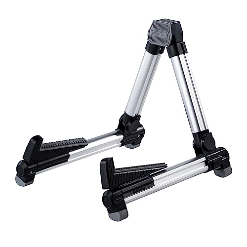ENO MUSIC Alumium Alloy A-Frame Universal Folding Acoustic Guitar Stand, Suitable for Electric Bass Guitars , Silver - color: Silver