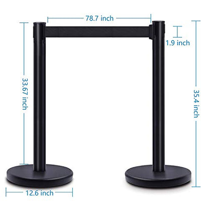 DuraSteel Crowd Control Barriers Line Dividers - Metal Stanchion Posts with 6.5ft Black Retractable Belt Ropes - for Store Queues, Airport Lines, Event Entries - 6 Set/Pack - color: Black Belt, style: Black Stanchion 6 Pieces + 1 Vert Frame