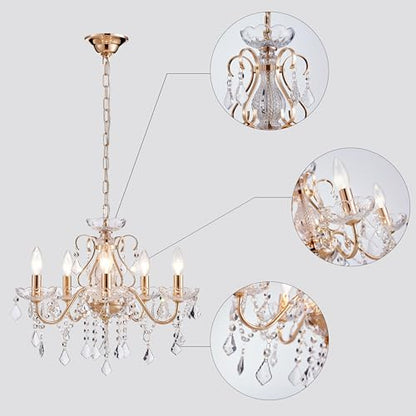 Saint Mossi 5 Light Crystal Chandelier Light Fixture, Modern Gold Crystal Pendant Light, French Gold Raindrop Chandelier for Dining Room, Bedroom,Living Room, H17 x D20 - color: French Gold 5-Light
