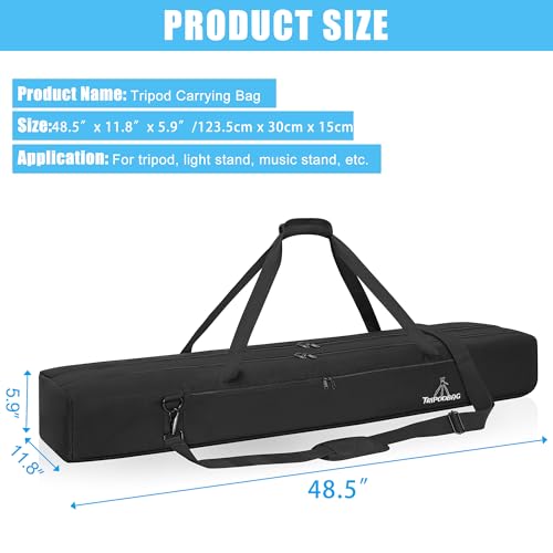 TORIBIO Tripod Carrying Case Bag,Padded Protective 48.5"x12"x6“ | with Shoulder Strap and Handle, Heavy Duty, for Music Stand Mic Speaker Camera Monopod Stand - size: 48.5" x 12" x 6"