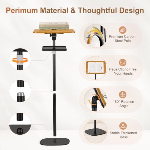 2-in-1 Floor & Desktop Music Book Stand, Adjustable Height 19.7-51.2 in | Dual-use Detachable Reading Stand, Features Storage Tray and Page Clips for Sheet Music, Laptops & Cookbooks - color: Brown