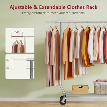 Tajsoon Clothing Rack Collapsible, Garment Clothes Rack Heavy Duty, Chrome | Foldable Garment Rack with Wheels & Extendable Rod, 250LBS Rolling Rack with Shelf for Bedroom, Laundry Room, Clothes Store - style: Single Rod Commercial