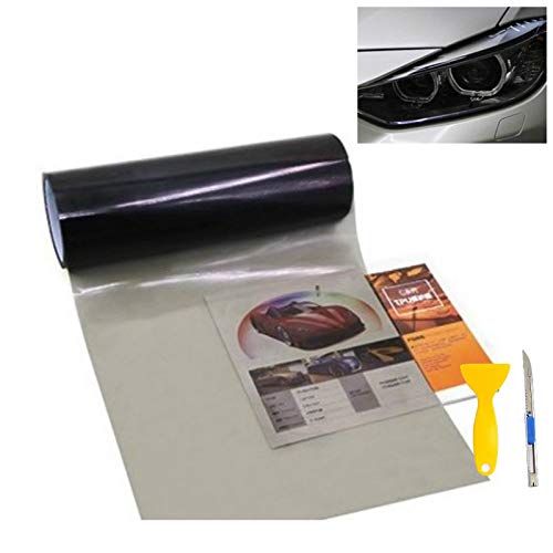 KOMAS 12” X 48” Tint Vinyl Film Sticker Sheet Roll for Car Headlight, Tail Lights, Fog Lights with Squeegee + Cutter (Glossy Light Black) - color: Glossy Light Black