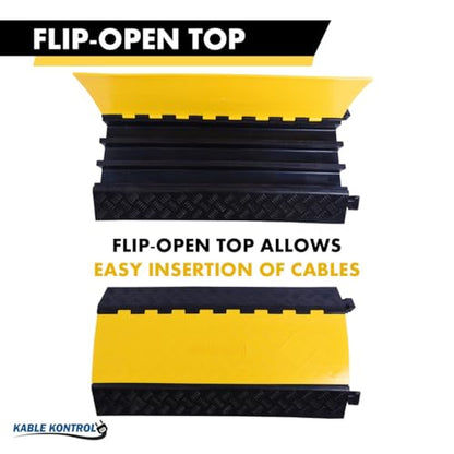 Kable Kontrol Atlas Heavy Duty Cable Protector Ramp - 3 Channel Bulk Wholesale Pallet - 30 Pcs - 36” Long Black & Yellow – 44000 Lbs Capacity - Rubber Speed Bump Wire Protector Cord Cover – CP9986 - size: 3 Channel - 36" - 30 Units