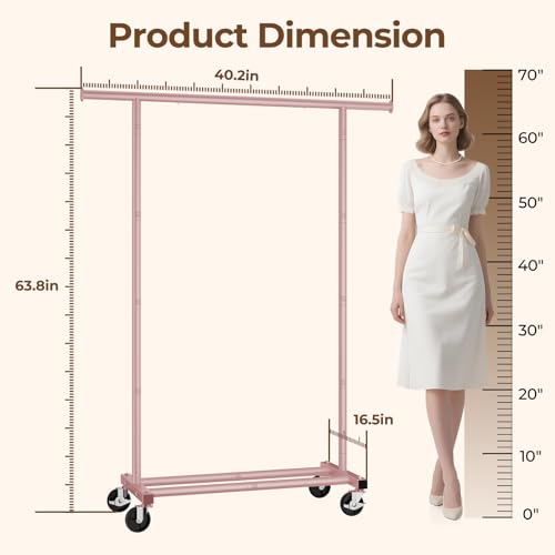 HYSEYY Clothes Rack, Clothing Rack for Hanging Clothes, Rolling Garment Rack Sturdy Coat Rack Portable Wardrobe Rack Metal Closet Rack for Bedroom Laundry Living Room, Pink - color: Pink