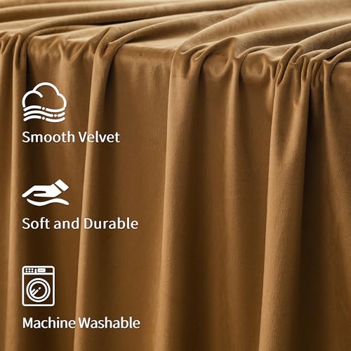 FMFUNCTEX Velvet Blackout Curtains Gold Brown Thermal Insulated Curtains for Bedroom Living Room Darkening Curtains 72 Inches Long Soft Luxury Heavy Rod Pocket Brown Drapes Dining Room 2 Panels Set - color: Gold Brown, size: 52"W x 72"L (Pack of 2)