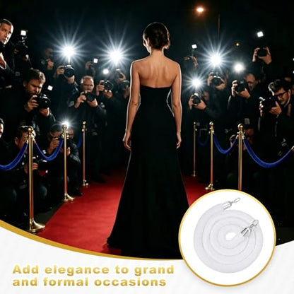 PATIKIL Velvet Stanchion Ropes, (6.6Ft x1.26 Inch, White) (1Pcs), Velvet Ropes Crowd Control Queue Barrier with Silver Buckle, Suit for - Carpet Events/Hotels/Movie Theaters/Grand Openings - color: White Rope, Silver Buckle