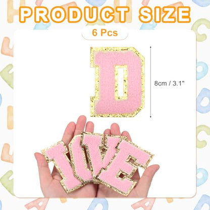 MECCANIXITY Chenille Letter Patches 3.1" Alphabet D Iron on Embroidered Patch Sew on Letter Stickers Applique for Repairing Clothing Jeans Shoes Hats DIY(Pink, Pack of 6) - style: Letter-D