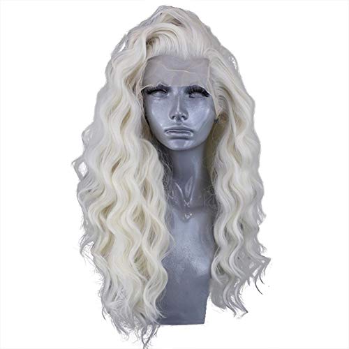 RONGDUOYI RDY #60 Platinum Blonde Wavy Lace Front Wigs for Women 24inches Blonde Long Body Wave Synthetic Hair Wig Natural Looking Soft Swiss Lace Wig - color: Platinum Blonde-#60