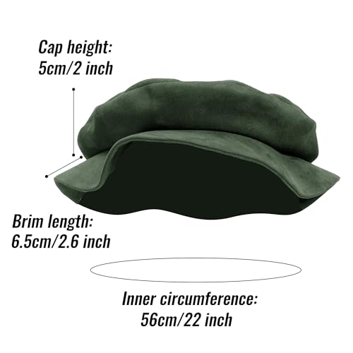 FURPHI Medieval Tudor Flat Cap Faux Suede Beret Hat Renaissance Festival Costume Accessories for Men Women - color: Green